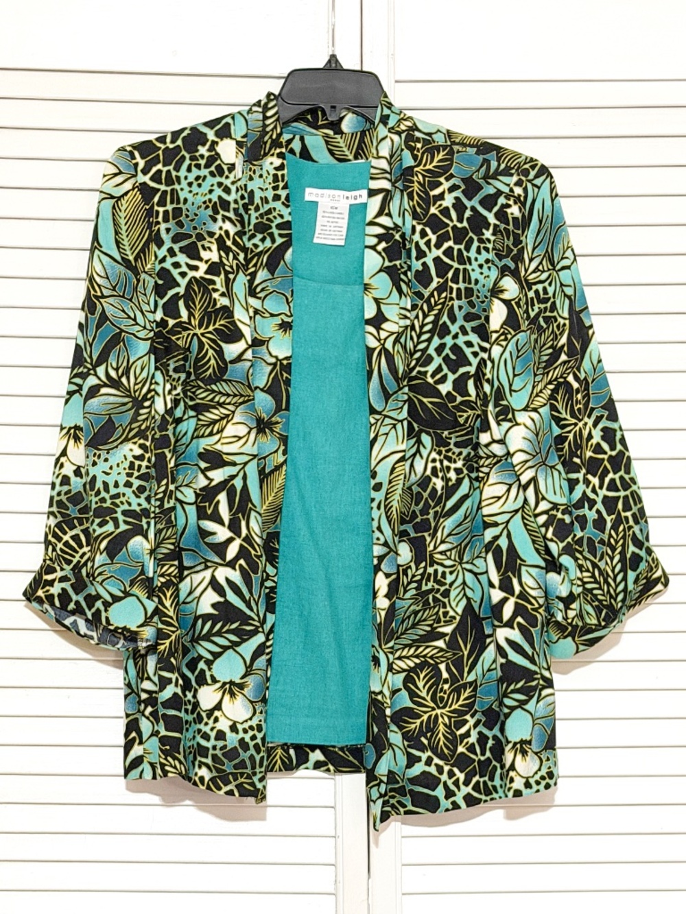 Madison Leigh Top Blouse with Tank - 2 piece - Green (teal) & Black - Size 16W